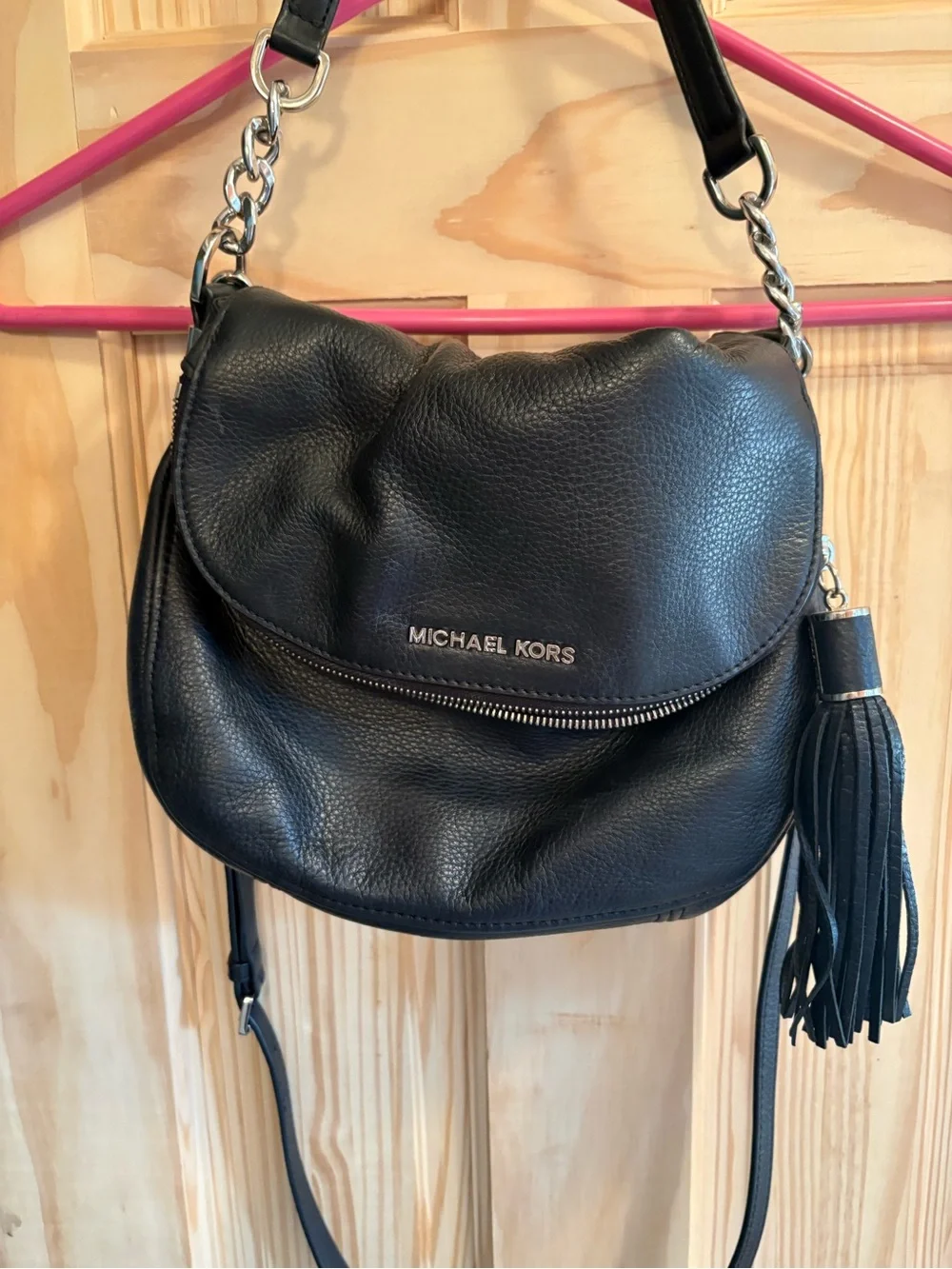 Michael Kors Black Pebbled Leather Crossbody with Tassel